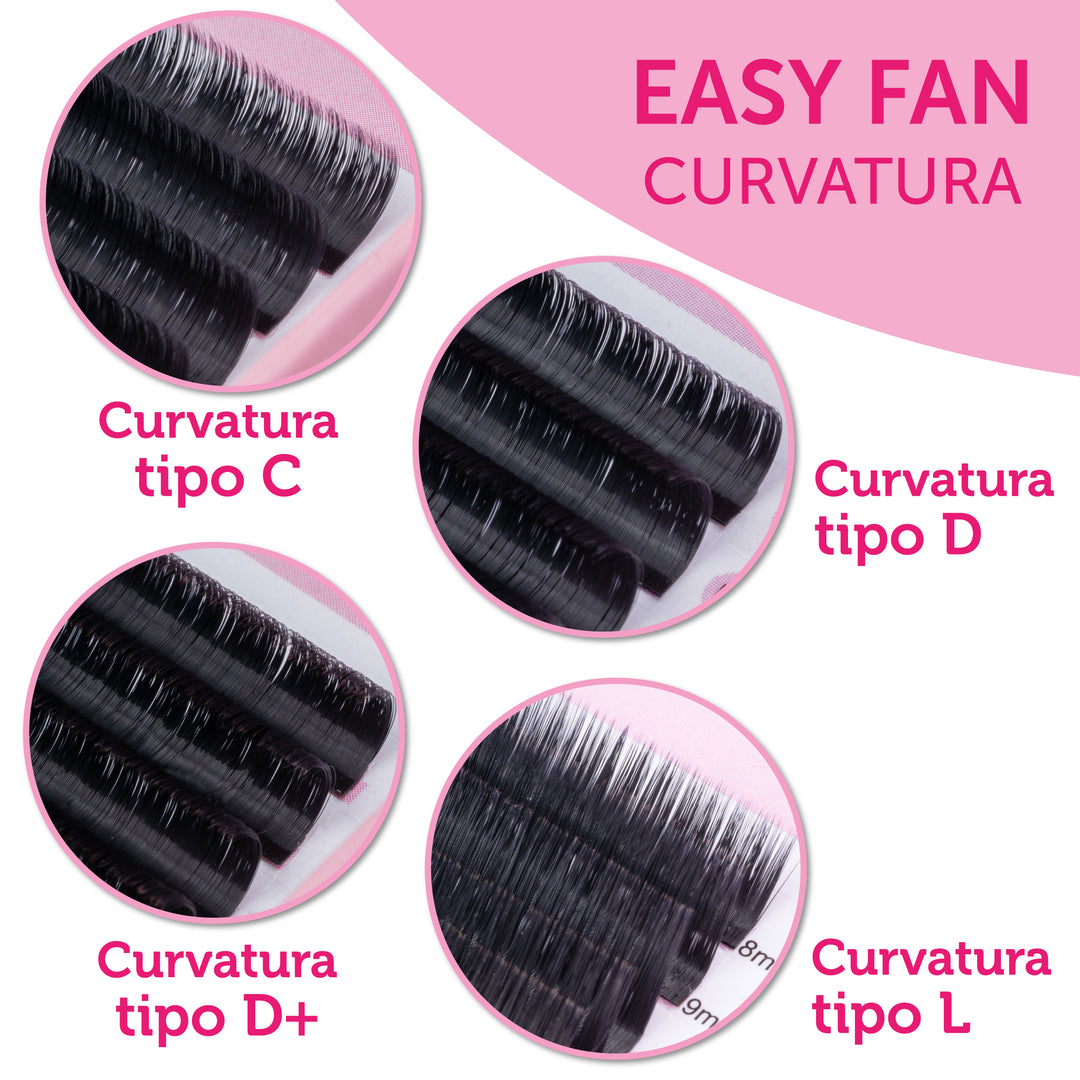 Extension Ciglia Professionali Easy Fan - Flower - Ciglia Finte - Curvatura C/D/D+/L - Spessore 0,05/0,07/0,10mm - Lunghezza 8/15mm